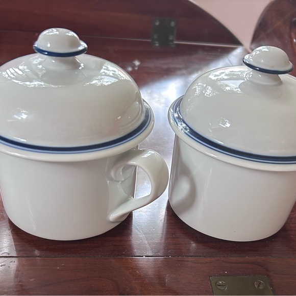 Vintage - 1980 Dansk Bistro White with Blue Ceramic Sugar &...